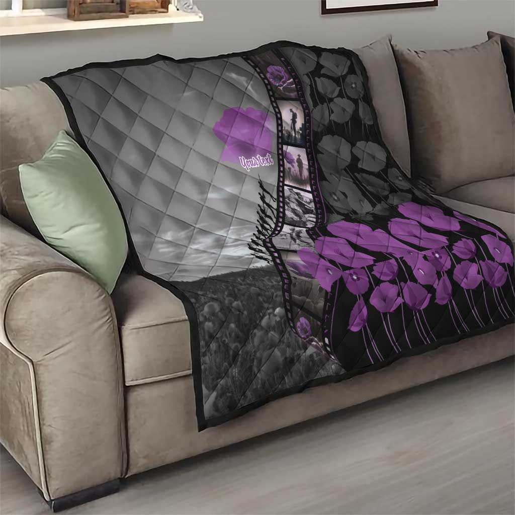 Personalised Remembering ANZAC Lest We Forget Quilt Vintage Film Frame Memorial Purple Poppy