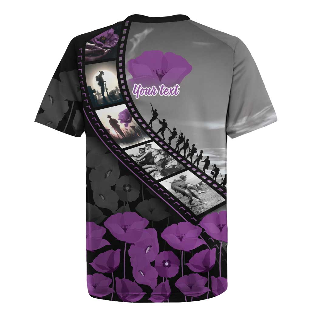 Personalised Remembering ANZAC Lest We Forget Rugby Jersey Vintage Film Frame Memorial Purple Poppy LT9 - Polynesian Pride