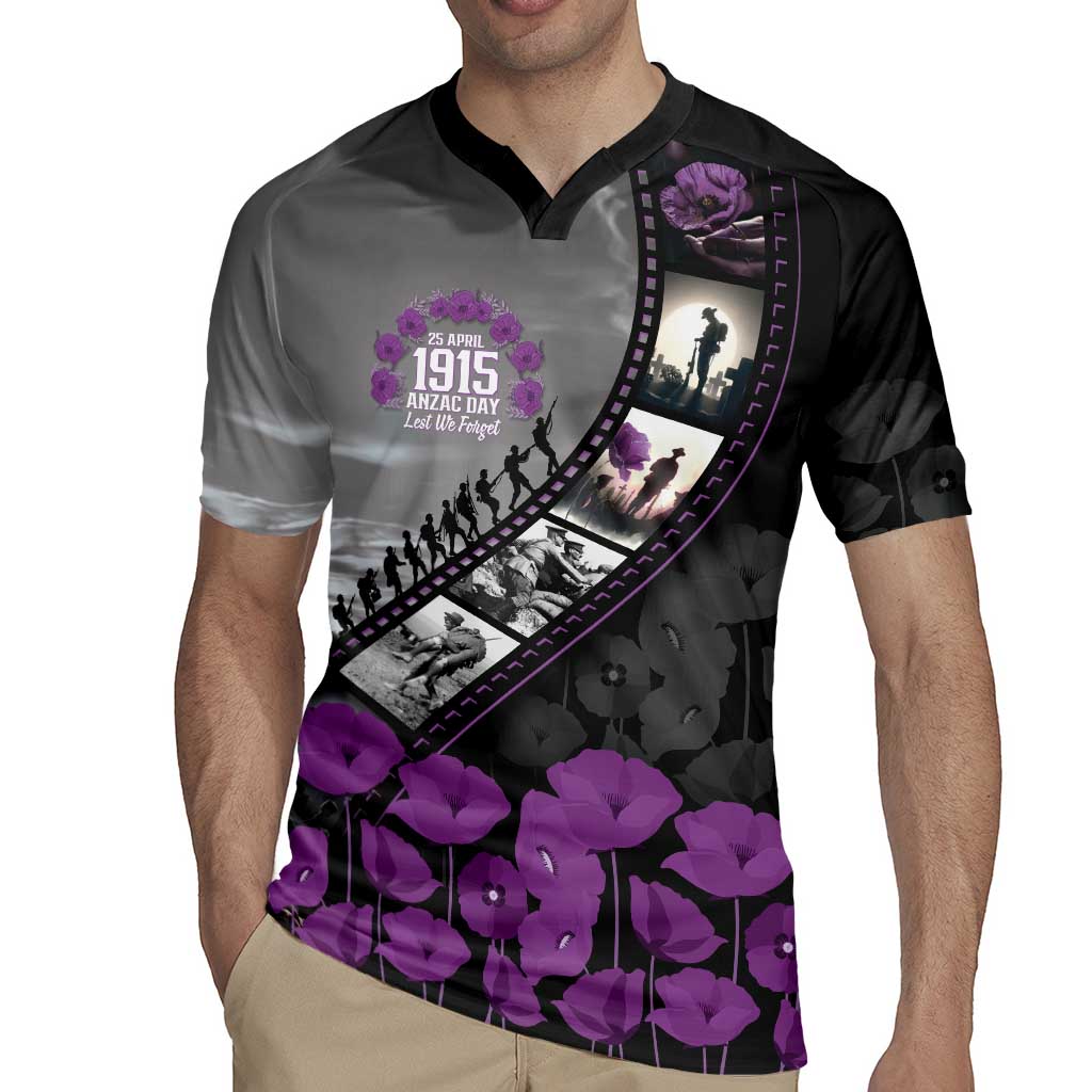 Personalised Remembering ANZAC Lest We Forget Rugby Jersey Vintage Film Frame Memorial Purple Poppy LT9 - Polynesian Pride