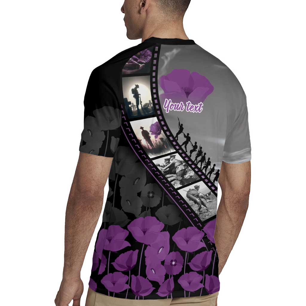 Personalised Remembering ANZAC Lest We Forget Rugby Jersey Vintage Film Frame Memorial Purple Poppy LT9 - Polynesian Pride