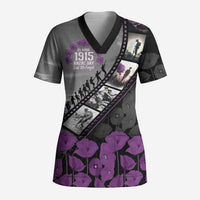 Personalised Remembering ANZAC Lest We Forget Scrub Top Vintage Film Frame Memorial Purple Poppy