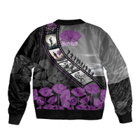 Personalised Remembering ANZAC Lest We Forget Sleeve Zip Bomber Jacket Vintage Film Frame Memorial Purple Poppy