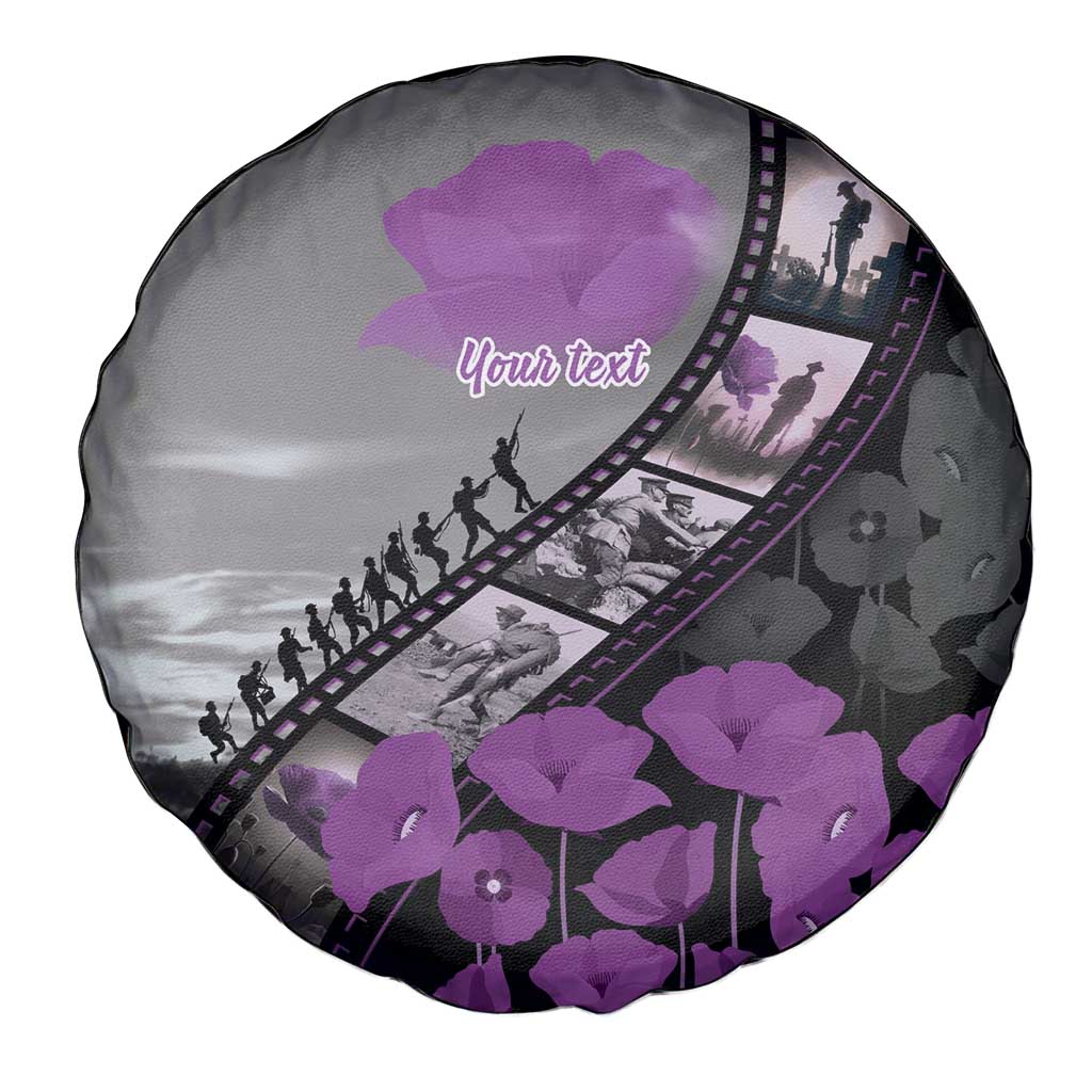 Personalised Remembering ANZAC Lest We Forget Spare Tire Cover Vintage Film Frame Memorial Purple Poppy
