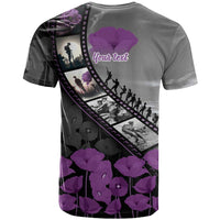 Personalised Remembering ANZAC Lest We Forget T Shirt Vintage Film Frame Memorial Purple Poppy