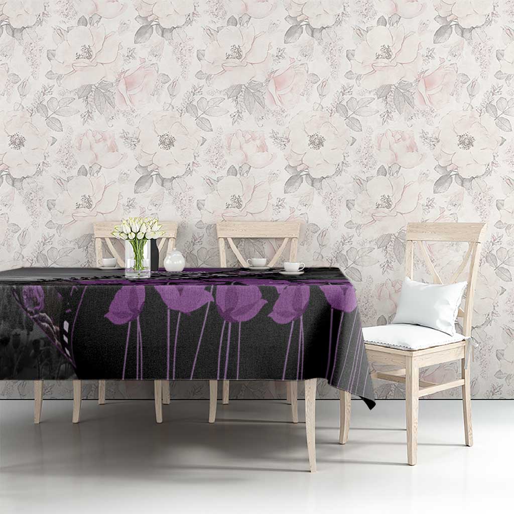 Personalised Remembering ANZAC Lest We Forget Tablecloth Vintage Film Frame Memorial Purple Poppy