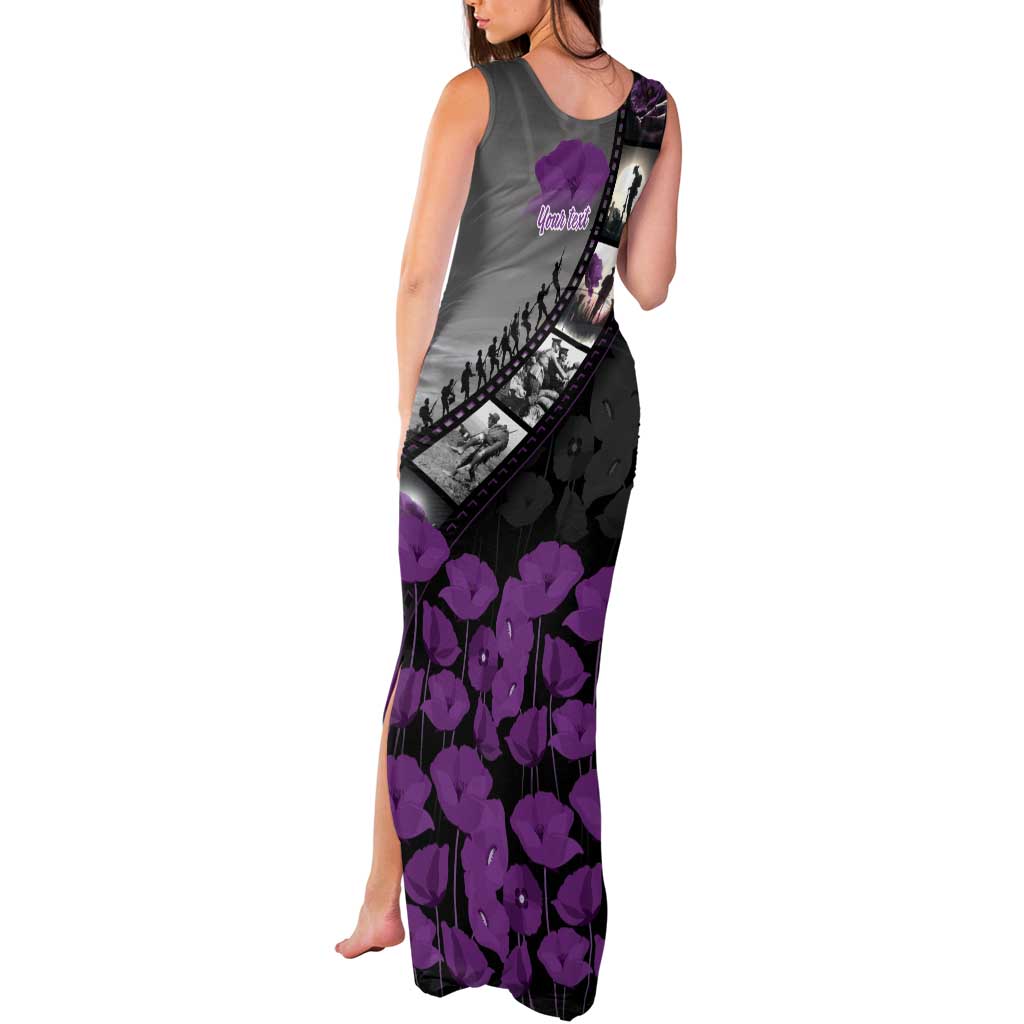 Personalised Remembering ANZAC Lest We Forget Tank Maxi Dress Vintage Film Frame Memorial Purple Poppy