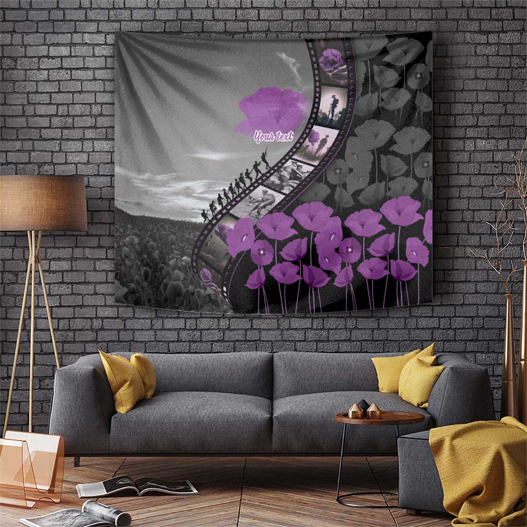 Personalised Remembering ANZAC Lest We Forget Tapestry Vintage Film Frame Memorial Purple Poppy LT9 Purple - Polynesian Pride