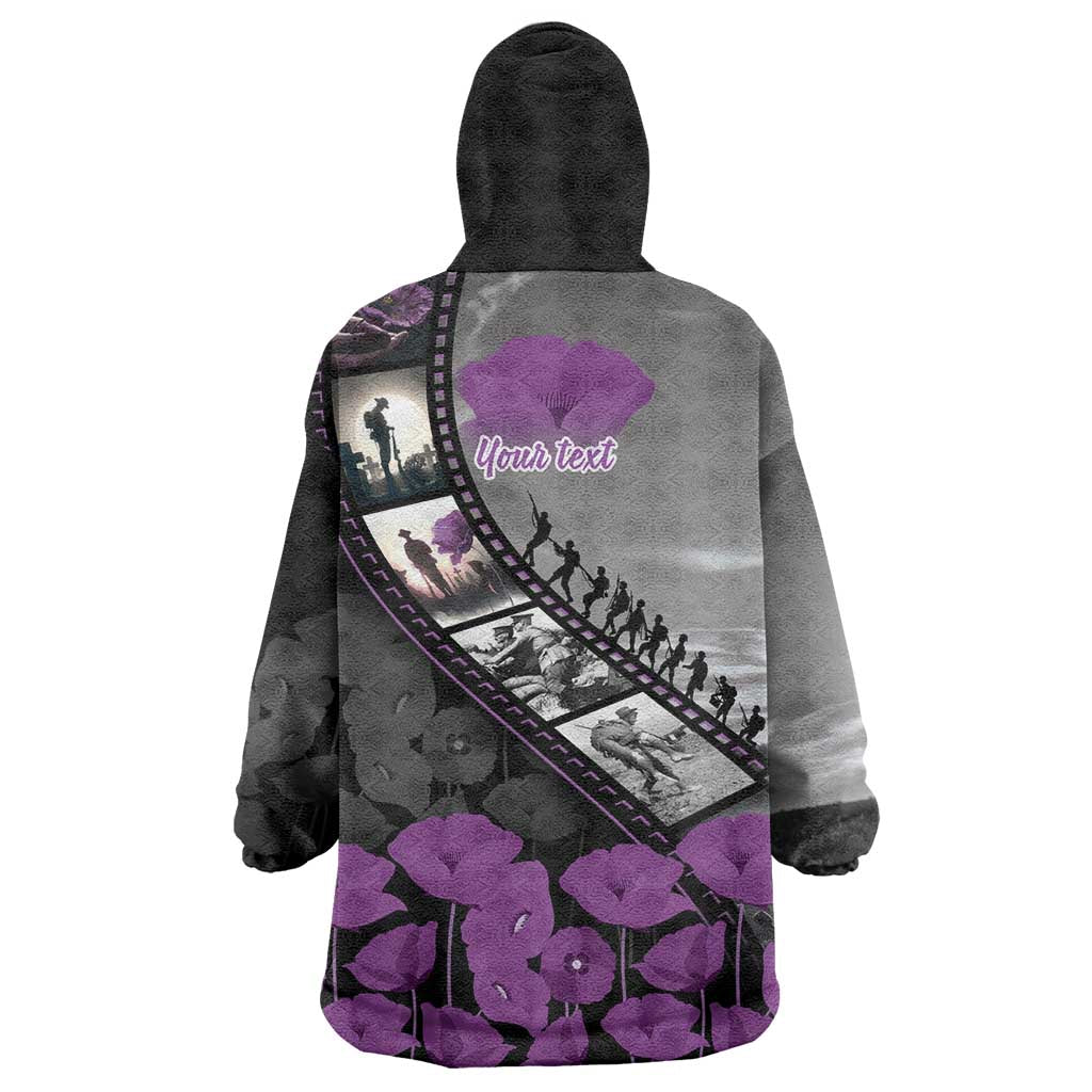 Personalised Remembering ANZAC Lest We Forget Wearable Blanket Hoodie Vintage Film Frame Memorial Purple Poppy LT9 - Polynesian Pride