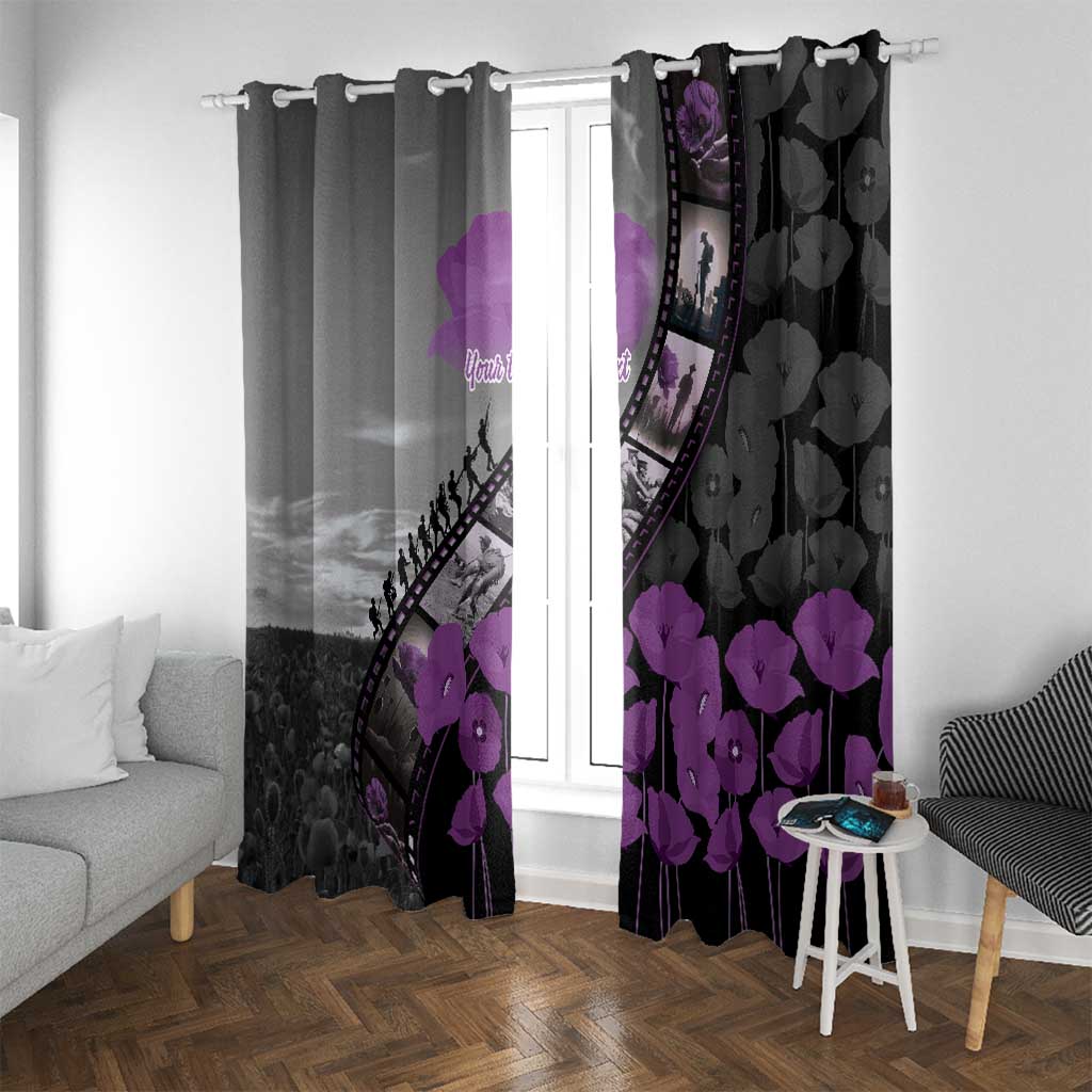 Personalised Remembering ANZAC Lest We Forget Window Curtain Vintage Film Frame Memorial Purple Poppy