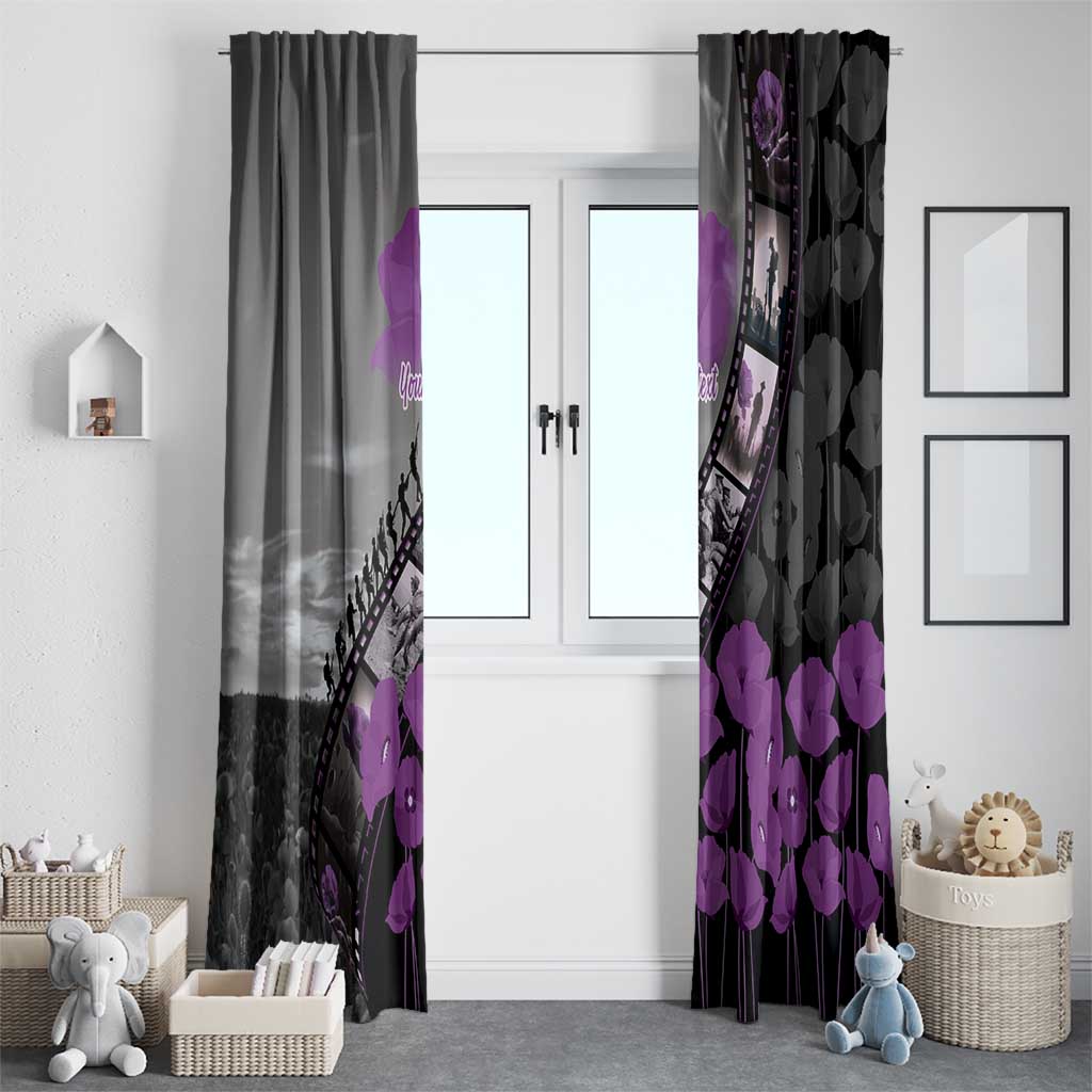 Personalised Remembering ANZAC Lest We Forget Window Curtain Vintage Film Frame Memorial Purple Poppy