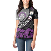 Personalised Remembering ANZAC Lest We Forget Women Polo Shirt Vintage Film Frame Memorial Purple Poppy