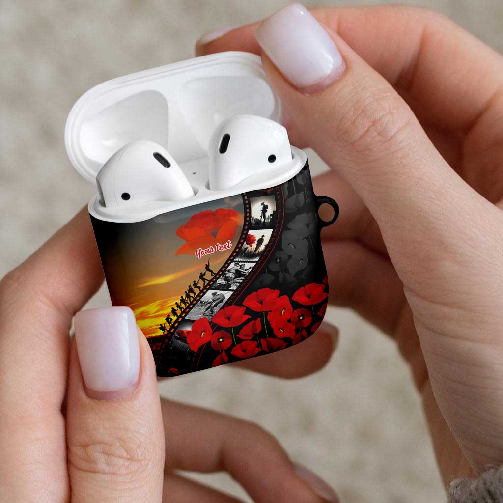 Personalised Remembering ANZAC Lest We Forget AirPods Case Vintage Film Frame Memorial Red Poppy LT9 - Polynesian Pride