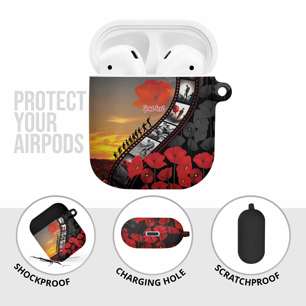 Personalised Remembering ANZAC Lest We Forget AirPods Case Vintage Film Frame Memorial Red Poppy LT9 - Polynesian Pride