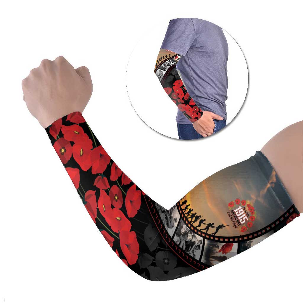 Personalised Remembering ANZAC Lest We Forget Arm Sleeves Vintage Film Frame Memorial Red Poppy LT9 Set of 2 Red - Polynesian Pride
