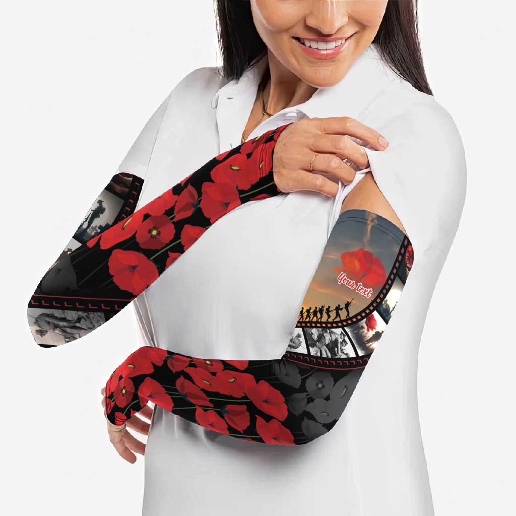 Personalised Remembering ANZAC Lest We Forget Arm Sleeves Vintage Film Frame Memorial Red Poppy LT9 - Polynesian Pride