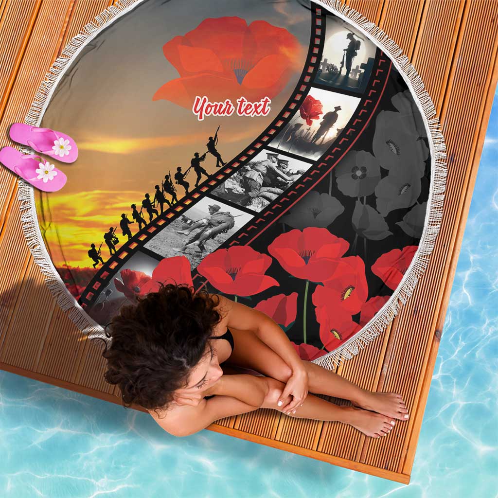 Personalised Remembering ANZAC Lest We Forget Beach Blanket Vintage Film Frame Memorial Red Poppy LT9 - Polynesian Pride
