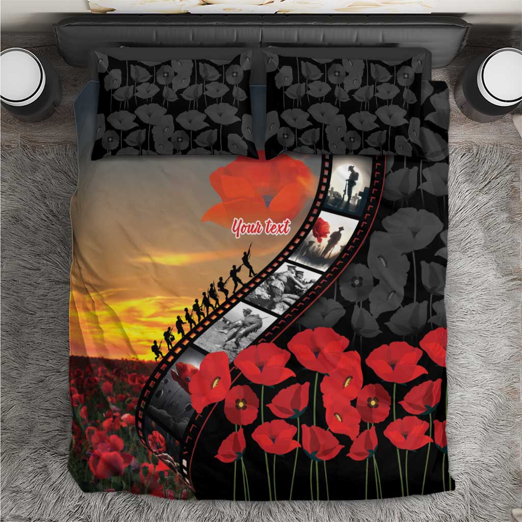 Personalised Remembering ANZAC Lest We Forget Bedding Set Vintage Film Frame Memorial Red Poppy