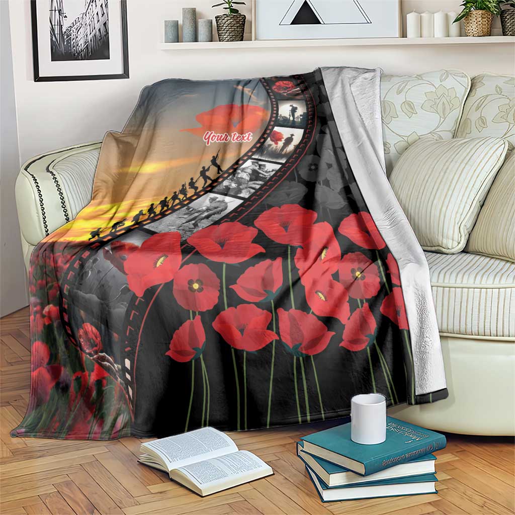 Personalised Remembering ANZAC Lest We Forget Blanket Vintage Film Frame Memorial Red Poppy