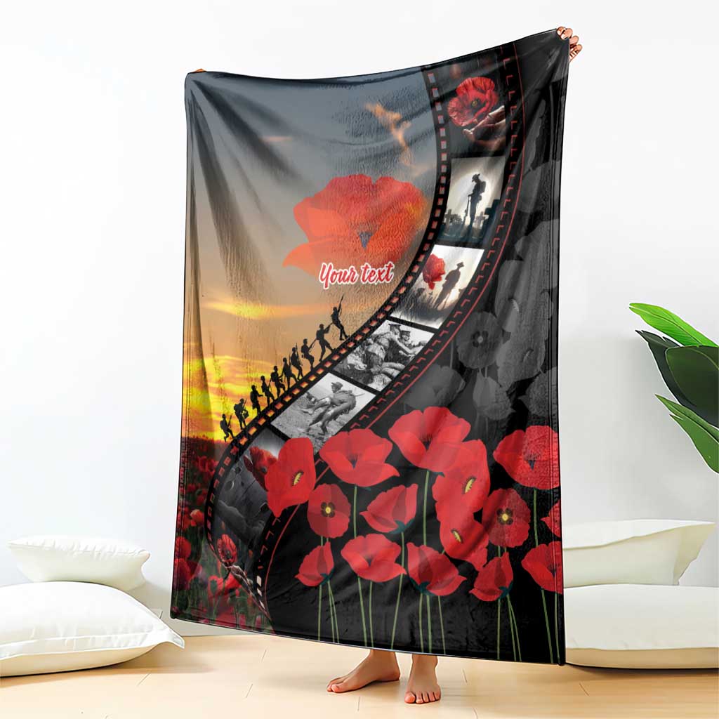 Personalised Remembering ANZAC Lest We Forget Blanket Vintage Film Frame Memorial Red Poppy