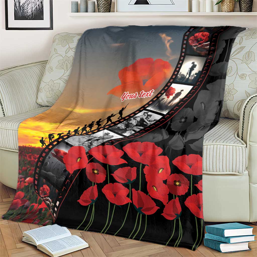 Personalised Remembering ANZAC Lest We Forget Blanket Vintage Film Frame Memorial Red Poppy