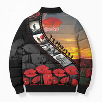 Personalised Remembering ANZAC Lest We Forget Bomber Puffer Jacket Vintage Film Frame Memorial Red Poppy