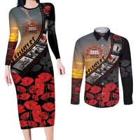 Personalised Remembering ANZAC Lest We Forget Couples Matching Long Sleeve Bodycon Dress and Long Sleeve Button Shirt Vintage Film Frame Memorial Red Poppy