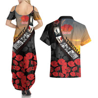 Personalised Remembering ANZAC Lest We Forget Couples Matching Summer Maxi Dress and Hawaiian Shirt Vintage Film Frame Memorial Red Poppy