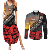 Personalised Remembering ANZAC Lest We Forget Couples Matching Summer Maxi Dress and Long Sleeve Button Shirt Vintage Film Frame Memorial Red Poppy