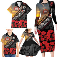 Personalised Remembering ANZAC Lest We Forget Family Matching Long Sleeve Bodycon Dress and Hawaiian Shirt Vintage Film Frame Memorial Red Poppy