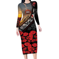 Personalised Remembering ANZAC Lest We Forget Family Matching Long Sleeve Bodycon Dress and Hawaiian Shirt Vintage Film Frame Memorial Red Poppy
