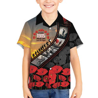 Personalised Remembering ANZAC Lest We Forget Family Matching Off Shoulder Maxi Dress and Hawaiian Shirt Vintage Film Frame Memorial Red Poppy