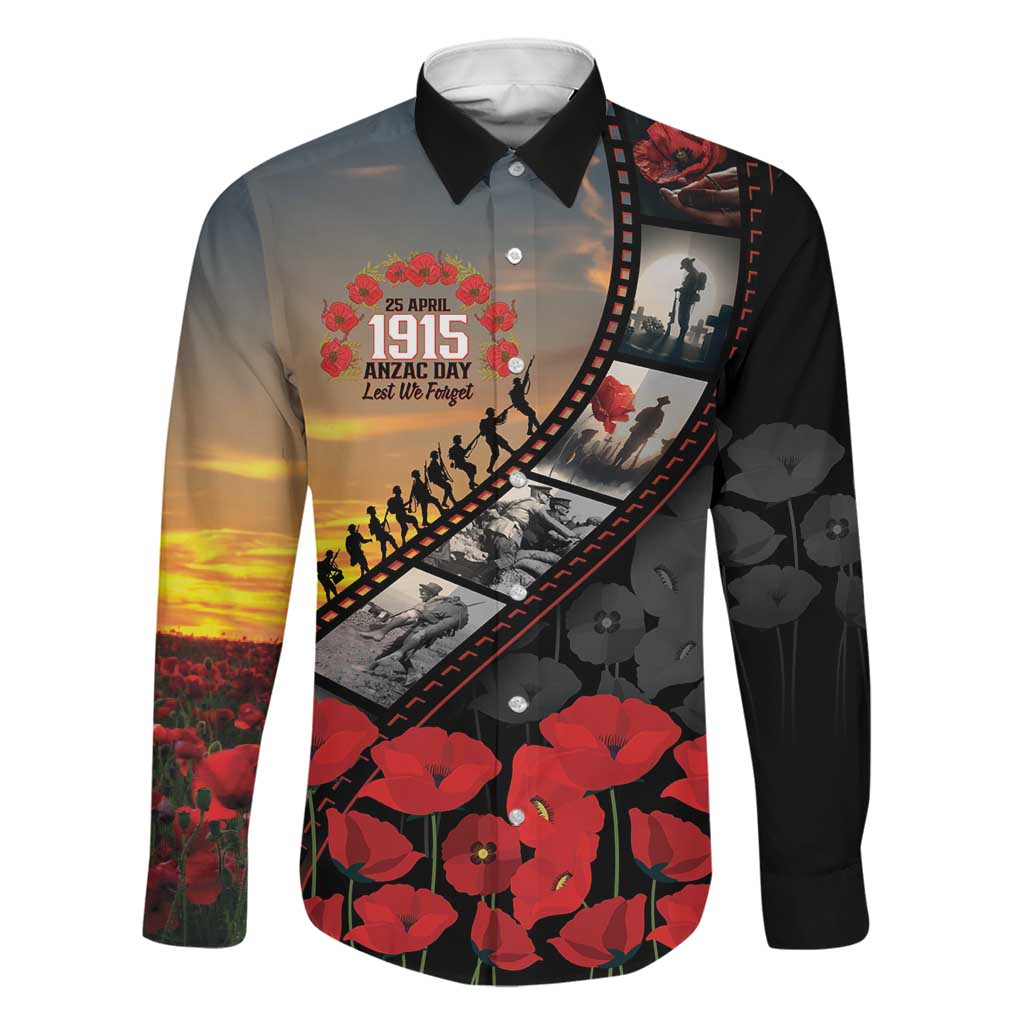 Personalised Remembering ANZAC Lest We Forget Family Matching Summer Maxi Dress and Hawaiian Shirt Vintage Film Frame Memorial Red Poppy