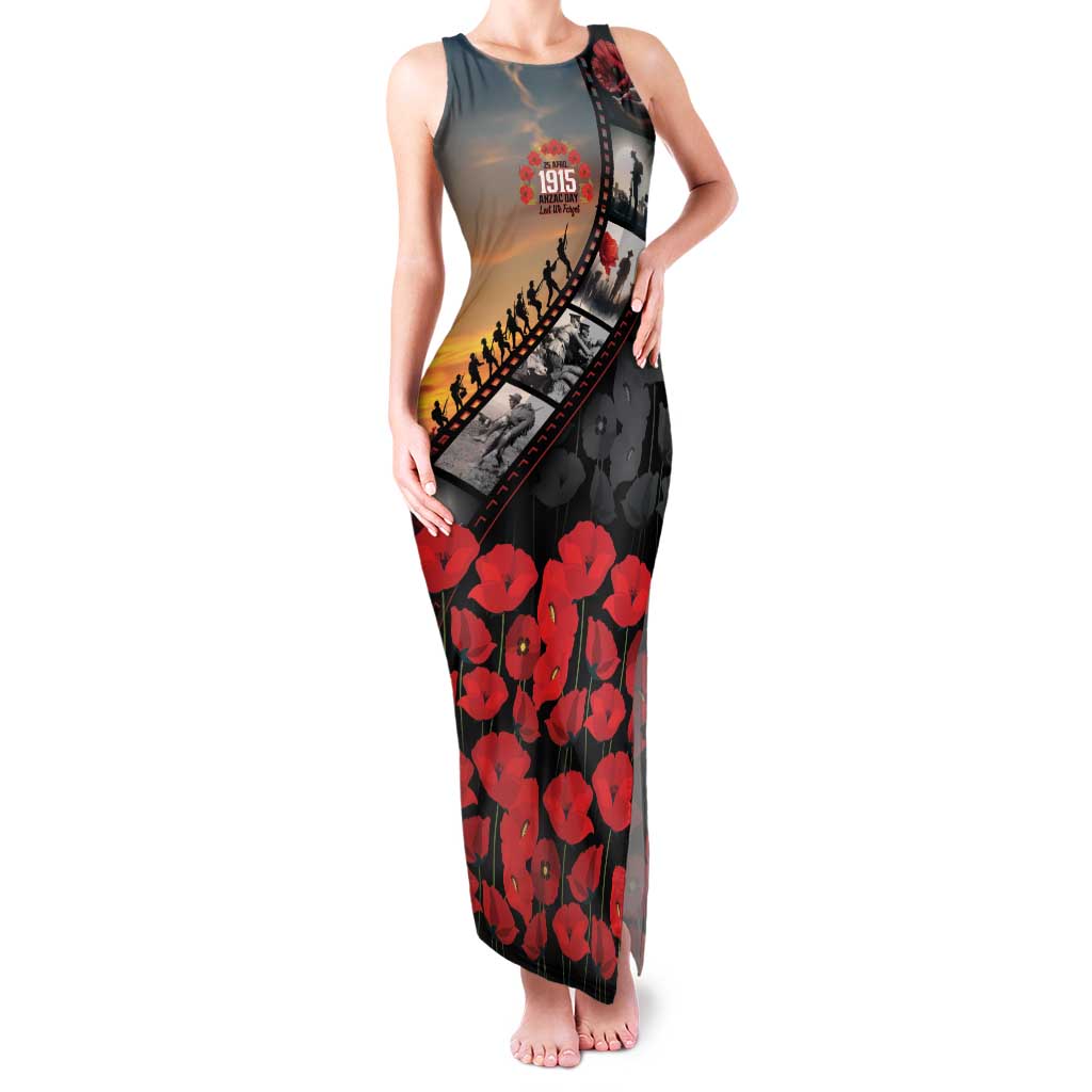 Personalised Remembering ANZAC Lest We Forget Family Matching Tank Maxi Dress and Hawaiian Shirt Vintage Film Frame Memorial Red Poppy