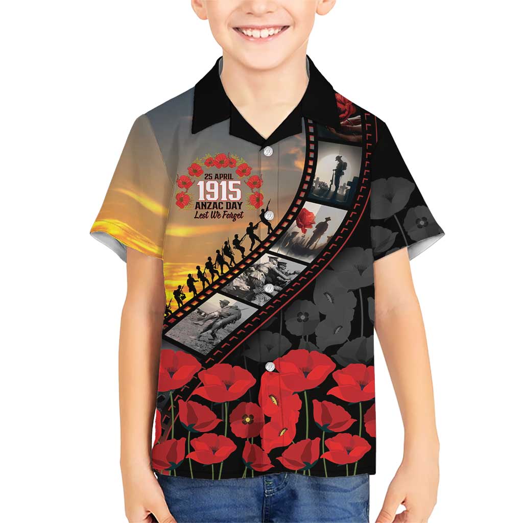 Personalised Remembering ANZAC Lest We Forget Family Matching Tank Maxi Dress and Hawaiian Shirt Vintage Film Frame Memorial Red Poppy