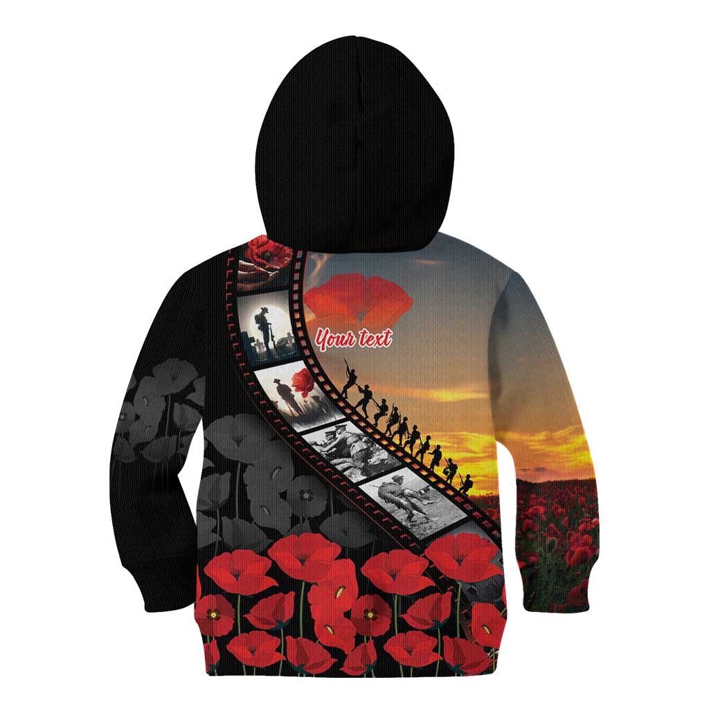 Personalised Remembering ANZAC Lest We Forget Kid Hoodie Vintage Film Frame Memorial Red Poppy
