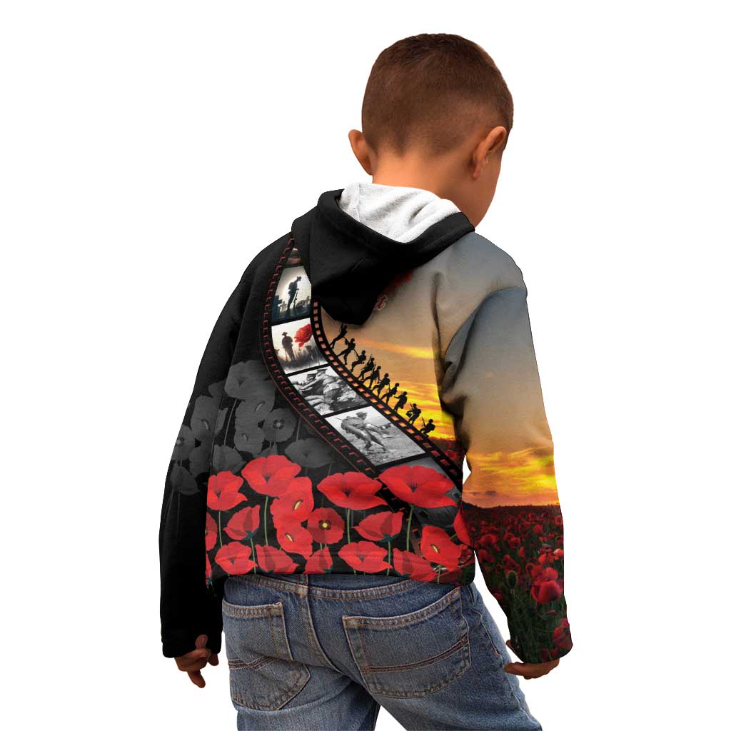 Personalised Remembering ANZAC Lest We Forget Kid Hoodie Vintage Film Frame Memorial Red Poppy