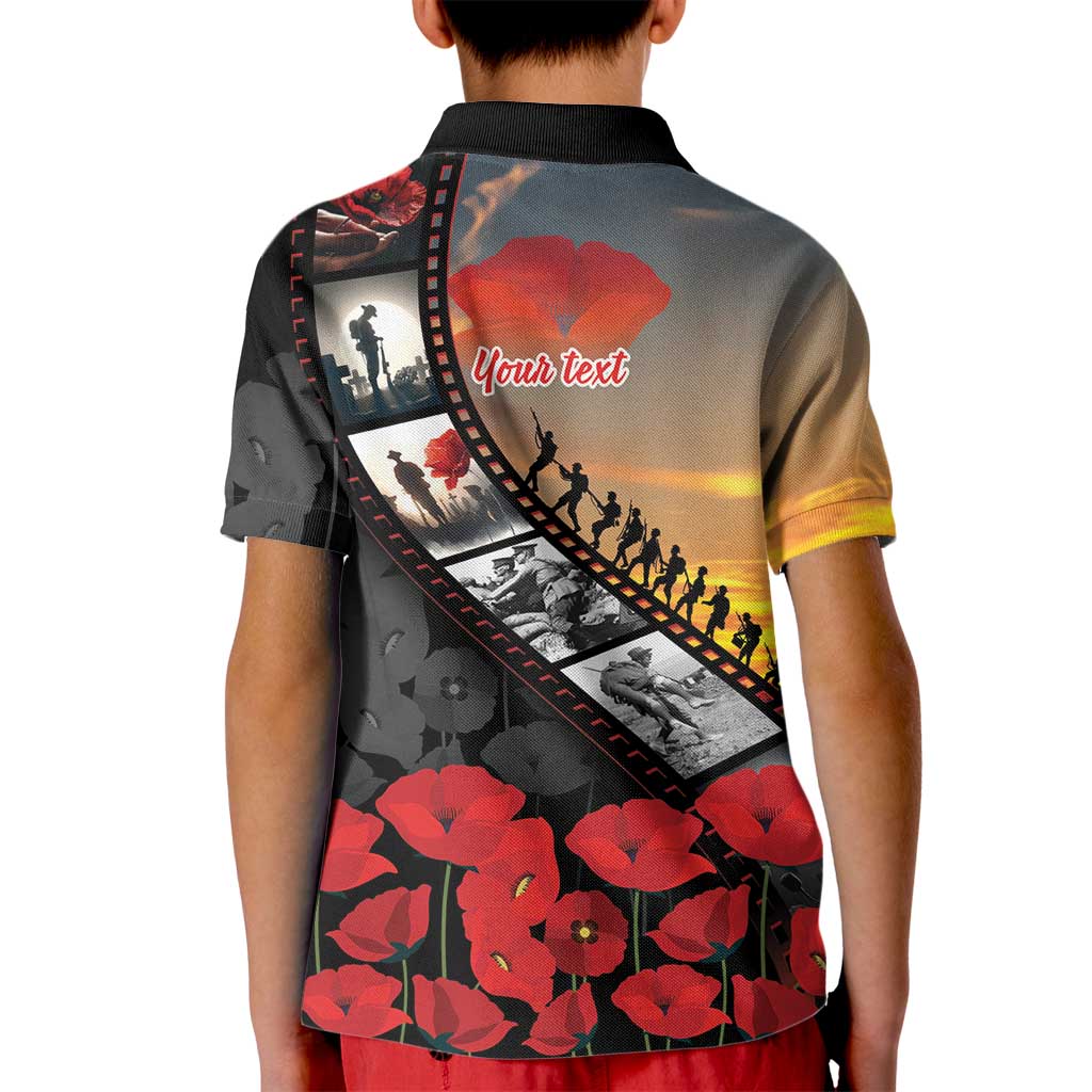 Personalised Remembering ANZAC Lest We Forget Kid Polo Shirt Vintage Film Frame Memorial Red Poppy