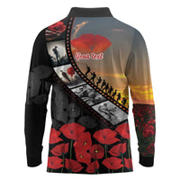 Personalised Remembering ANZAC Lest We Forget Long Sleeve Polo Shirt Vintage Film Frame Memorial Red Poppy LT9 - Polynesian Pride