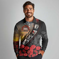 Personalised Remembering ANZAC Lest We Forget Long Sleeve Polo Shirt Vintage Film Frame Memorial Red Poppy LT9 - Polynesian Pride