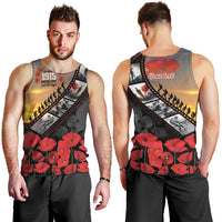 Personalised Remembering ANZAC Lest We Forget Men Tank Top Vintage Film Frame Memorial Red Poppy