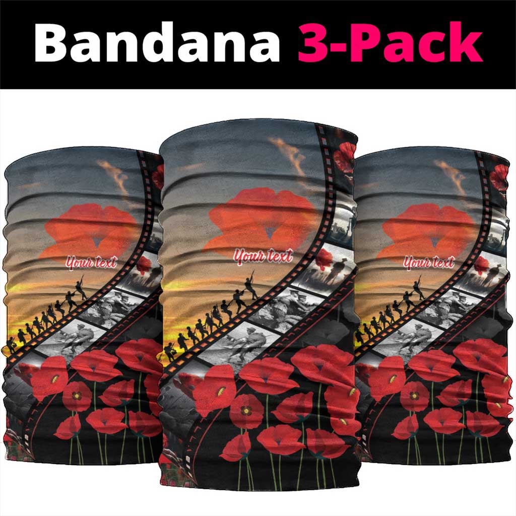 Personalised Remembering ANZAC Lest We Forget Neck Gaiter Vintage Film Frame Memorial Red Poppy LT9 package One Size: 25*50cm Red - Polynesian Pride