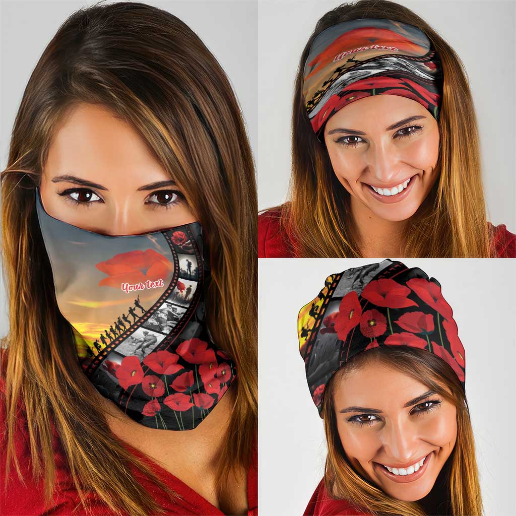 Personalised Remembering ANZAC Lest We Forget Neck Gaiter Vintage Film Frame Memorial Red Poppy LT9 - Polynesian Pride