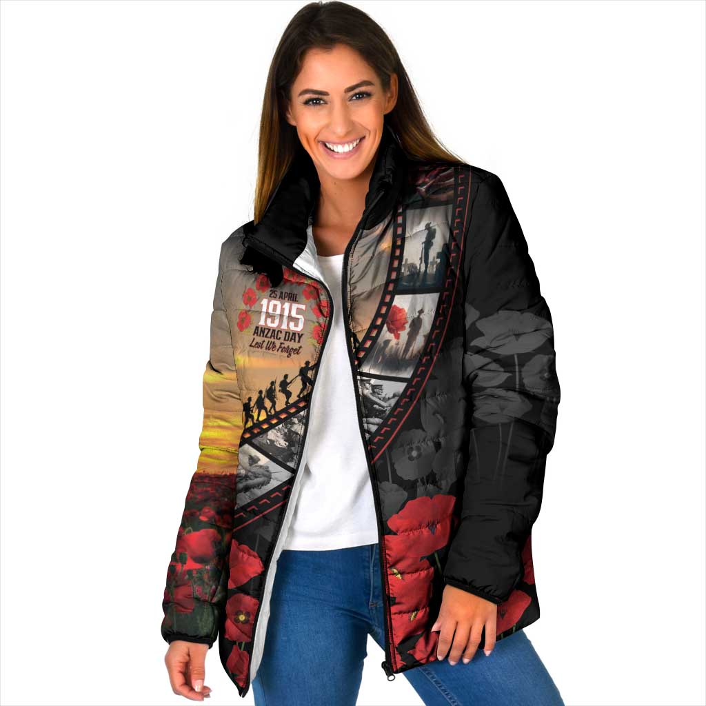 Personalised Remembering ANZAC Lest We Forget Padded Jacket Vintage Film Frame Memorial Red Poppy