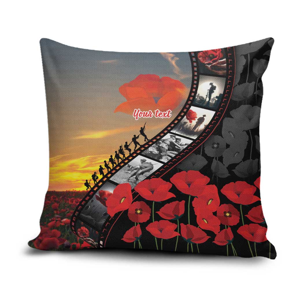 Personalised Remembering ANZAC Lest We Forget Pillow Cover Vintage Film Frame Memorial Red Poppy LT9 Red - Polynesian Pride