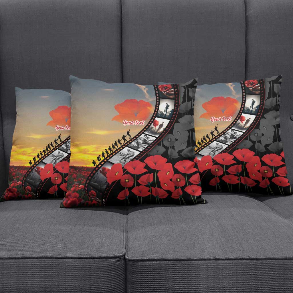 Personalised Remembering ANZAC Lest We Forget Pillow Cover Vintage Film Frame Memorial Red Poppy LT9 - Polynesian Pride