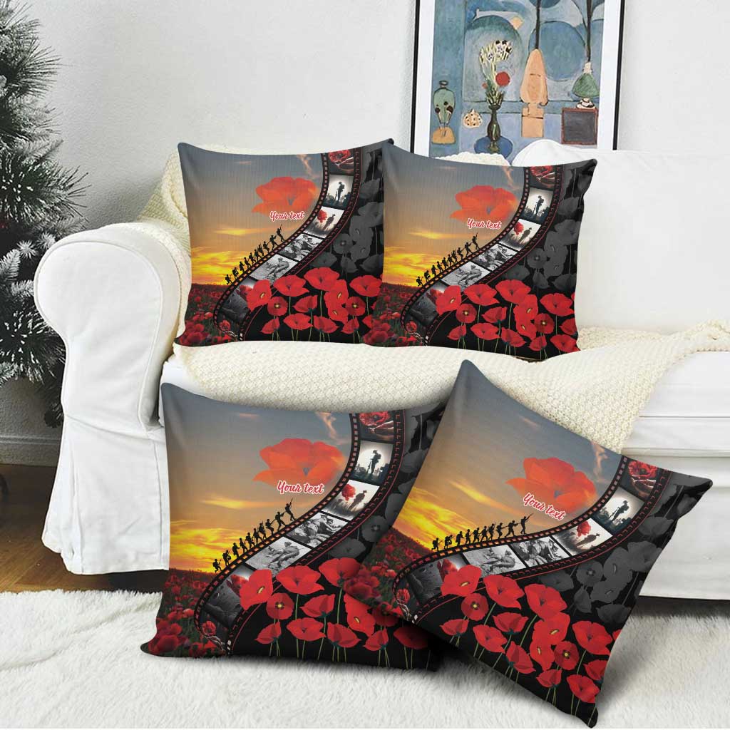 Personalised Remembering ANZAC Lest We Forget Pillow Cover Vintage Film Frame Memorial Red Poppy LT9 - Polynesian Pride
