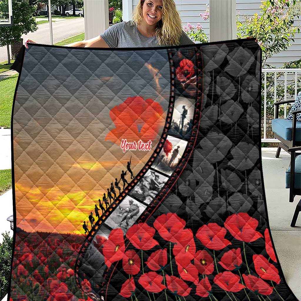 Personalised Remembering ANZAC Lest We Forget Quilt Vintage Film Frame Memorial Red Poppy LT9 Red - Polynesian Pride