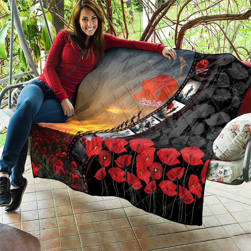 Personalised Remembering ANZAC Lest We Forget Quilt Vintage Film Frame Memorial Red Poppy LT9 - Polynesian Pride