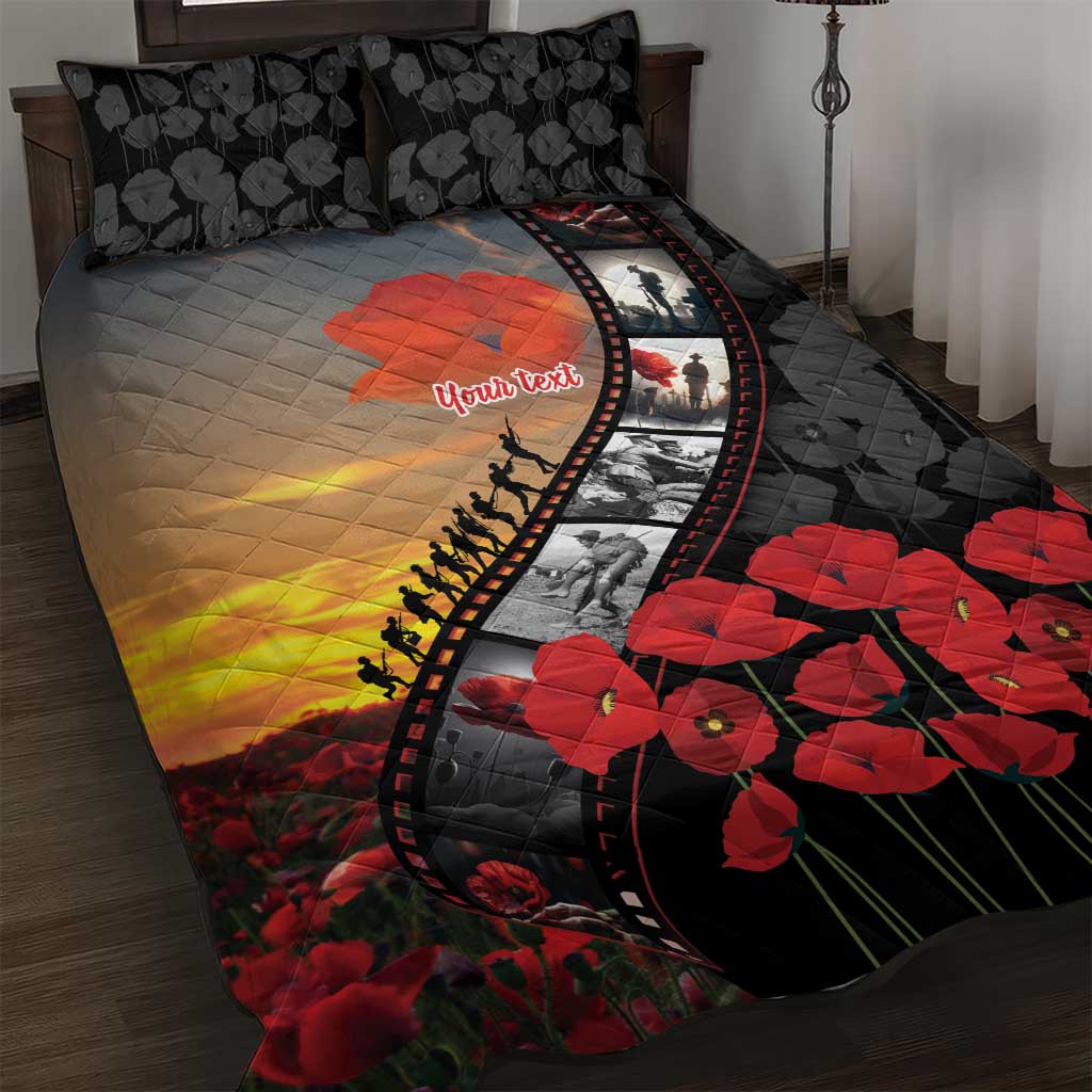 Personalised Remembering ANZAC Lest We Forget Quilt Bed Set Vintage Film Frame Memorial Red Poppy