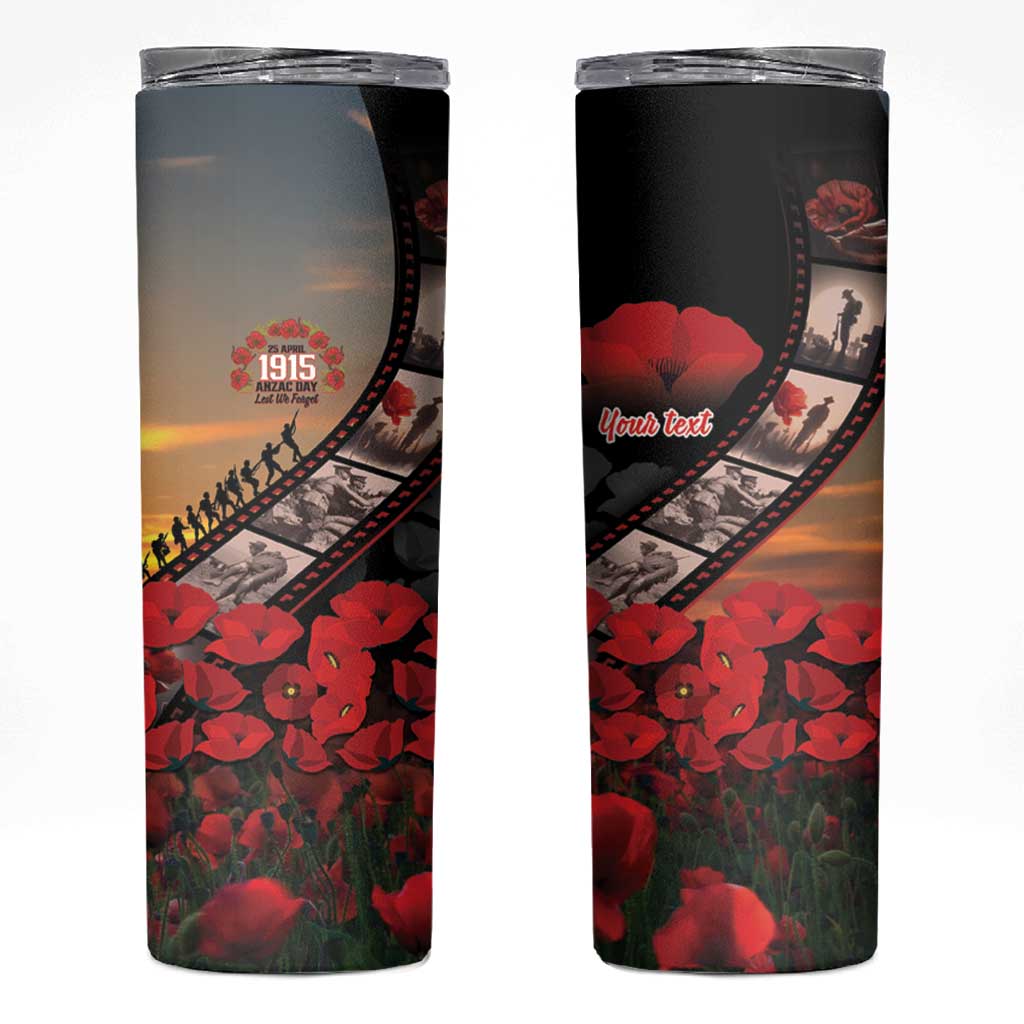 Personalised Remembering ANZAC Lest We Forget Skinny Tumbler Vintage Film Frame Memorial Red Poppy